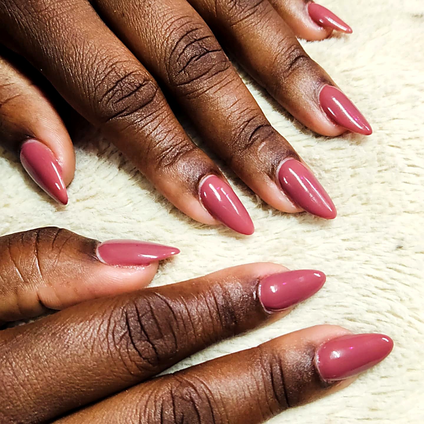Nude almond manicure